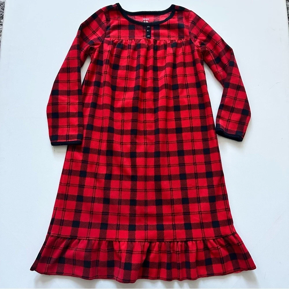 Carter's Red Plaid Girls Nightgown Pajama Size 6-7